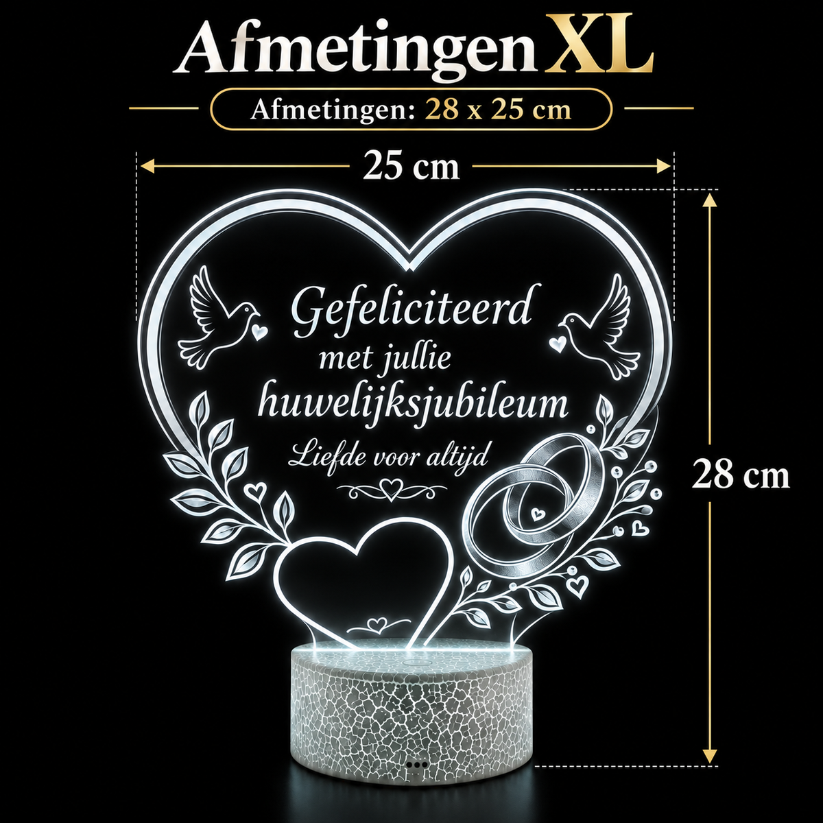 XL LED Lamp Huwelijksjubileum – Gepersonaliseerd met namen & datum (25×23 cm)