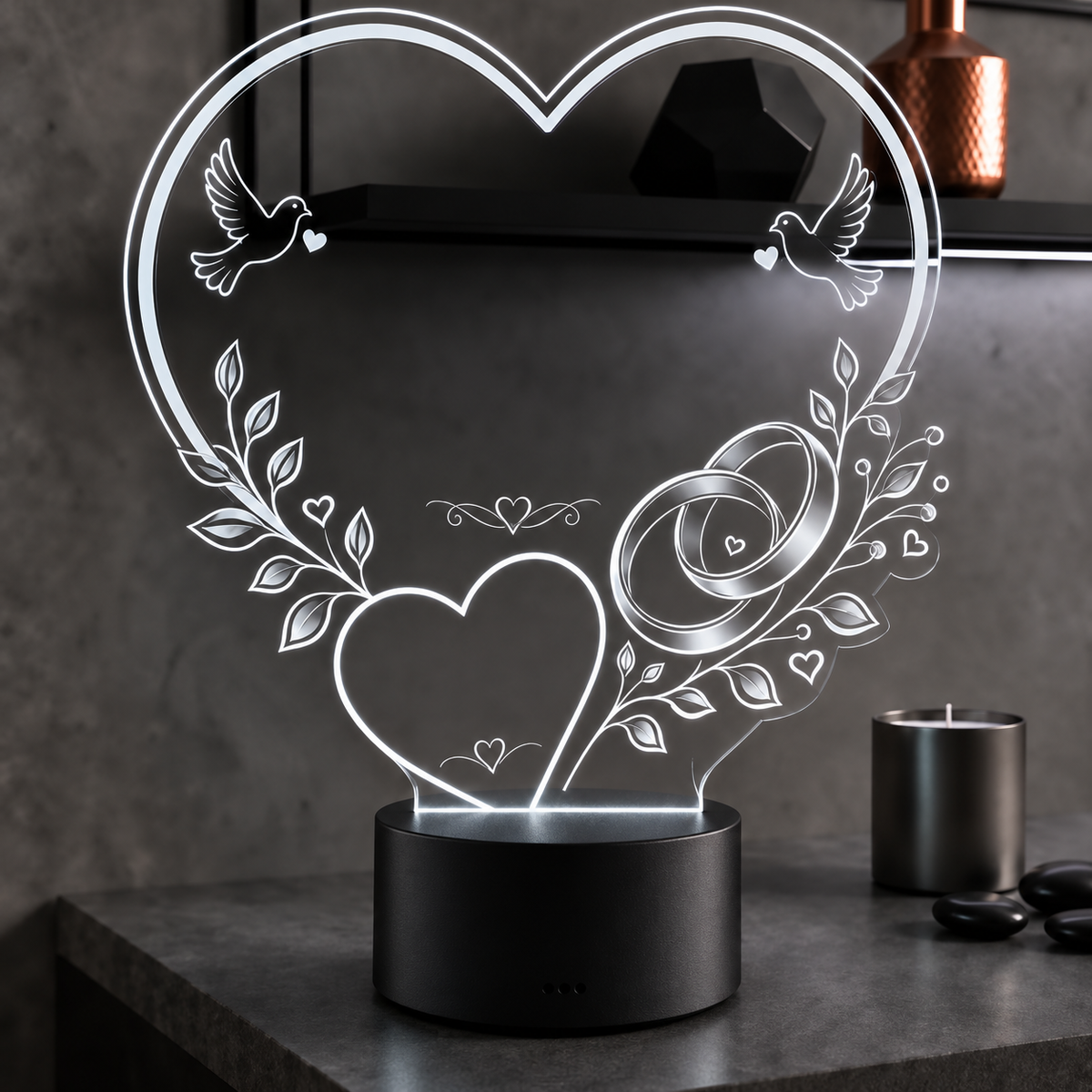 Gepersonaliseerde LED lamp met eigen tekst en zwarte voet