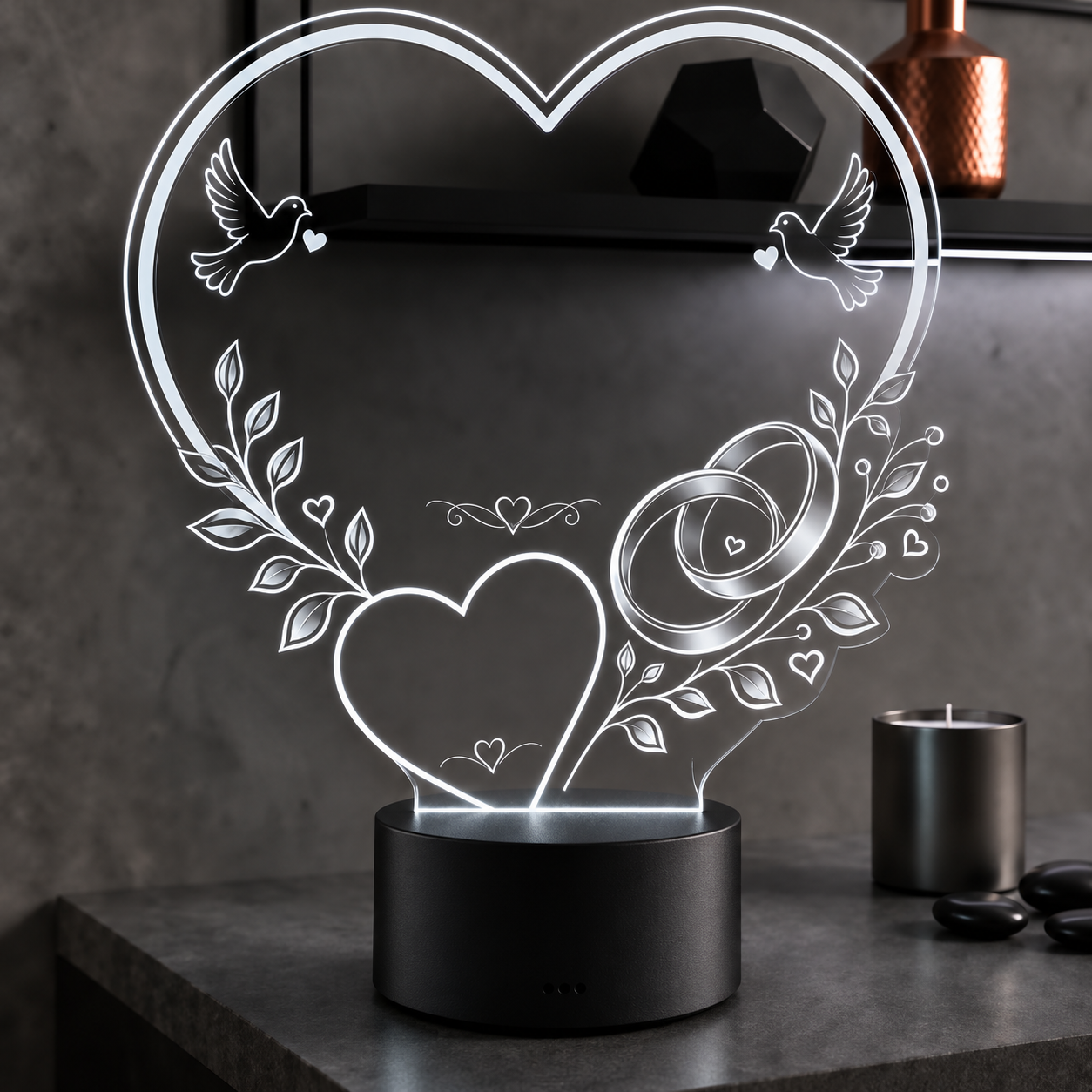 XL LED Lamp huwelijk & jubileum met eigen tekst – Gepersonaliseerd (25×23 cm)