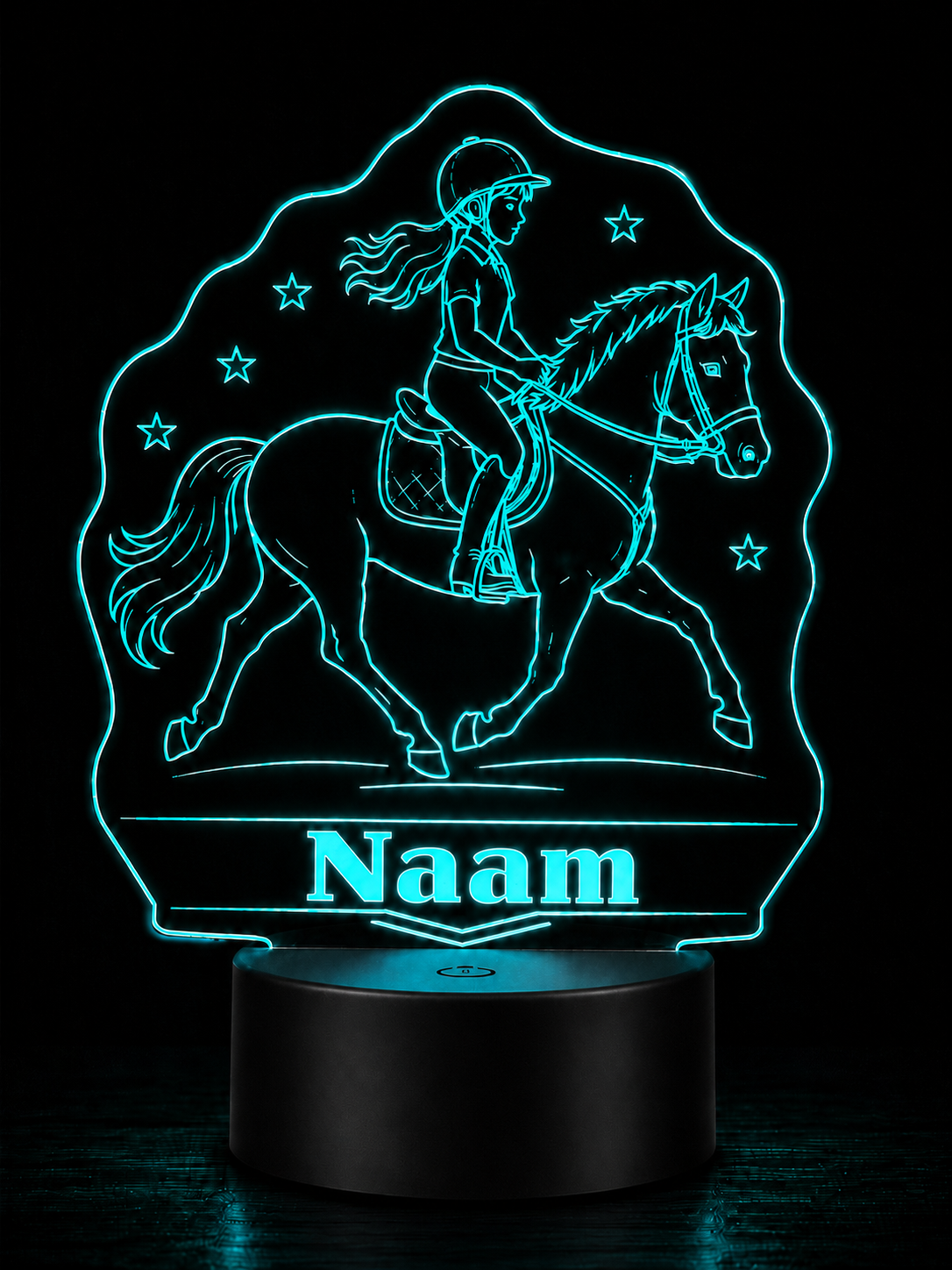 Gepersonaliseerde LED paardenlamp met naam – Cracked Ice voet (16×21 cm)