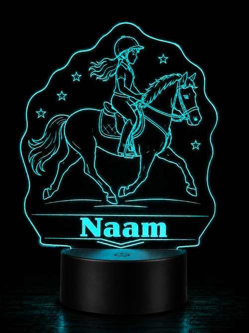 Gepersonaliseerde LED paardenlamp met naam – Cracked Ice voet (16×21 cm)