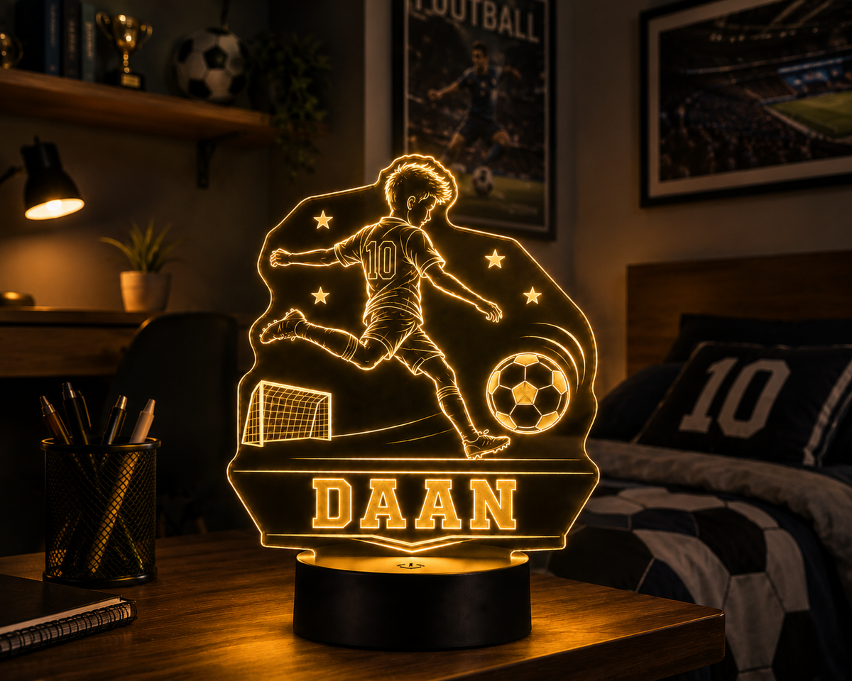 Gepersonaliseerde LED voetballamp met naam – Cracked Ice of Zwart (16×17,5 cm)