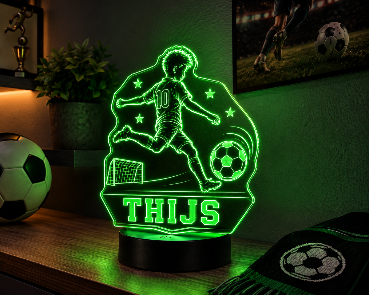 Gepersonaliseerde LED voetballamp met naam – Cracked Ice of Zwart (16×17,5 cm)